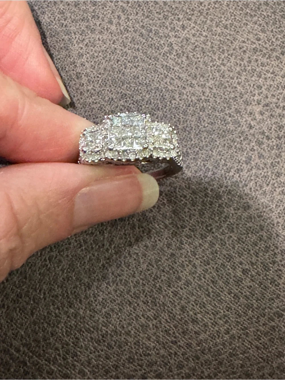 10K White Gold Natural Diamond Princess Cluster Halo Engagement - Picture 3 of 16